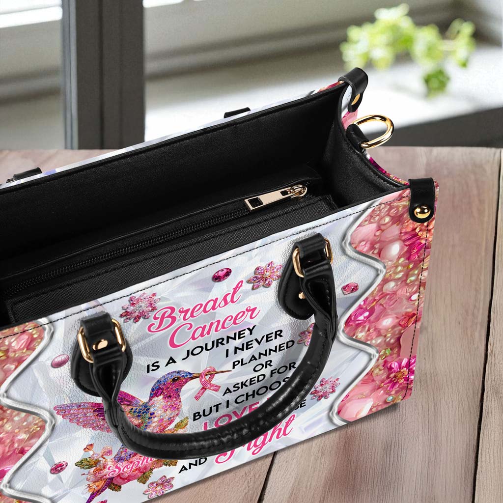 Personalized Hummingbird Breast Cancer Leather Handbag, Wallet QFTD5080901