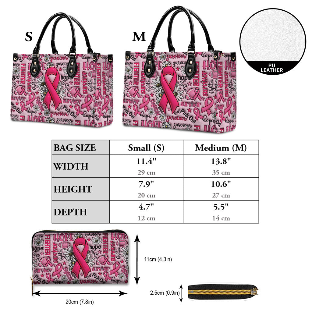 Breast Cancer Leather Handbag With Handle For Women, Breast Cancer Awareness, Breast Cancer Survivor Bags, Pink Ribbon QFNT4200602