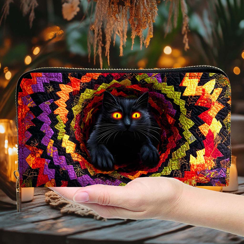3D Effect Printed Black Cat Halloween Pu Leather Handbag QFHM5230906