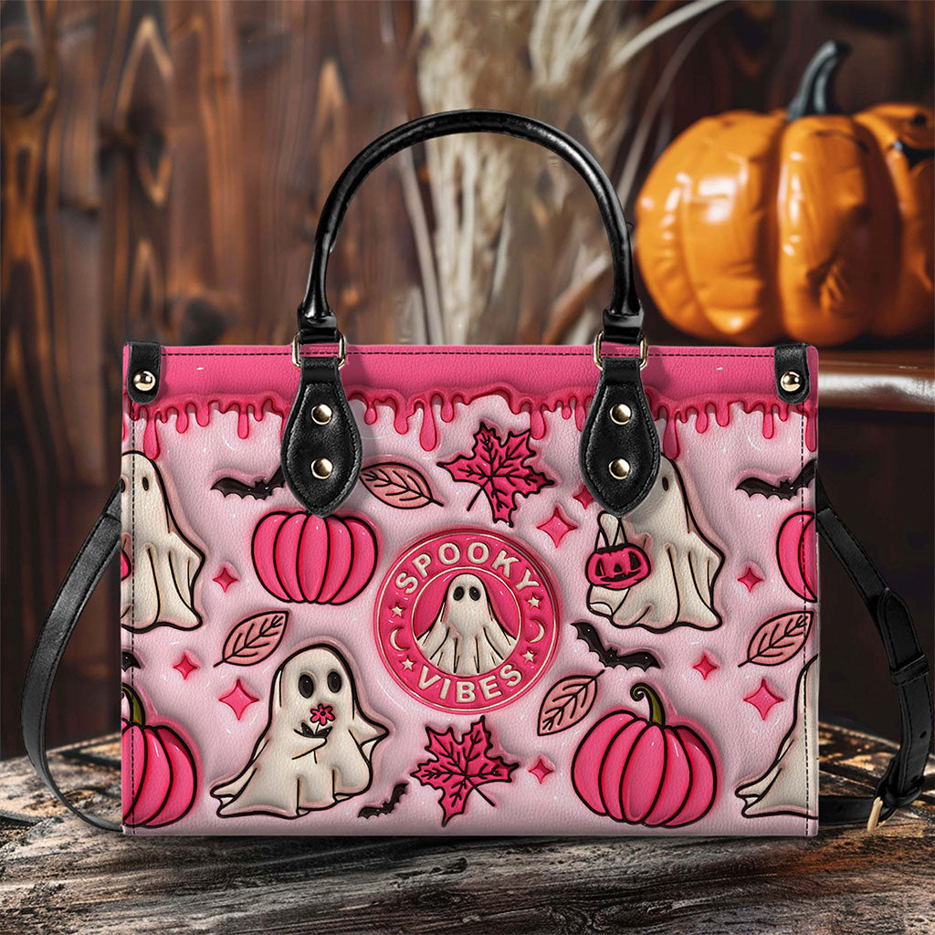 Spooky Vibe Print 3D Inflated Leather Handbag, Leather Wallet, Halloween Gift QFTO4240704