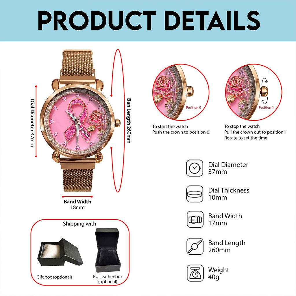 Personalized Breast Cancer Mesh Strap Quartz Watch QFHA5180901