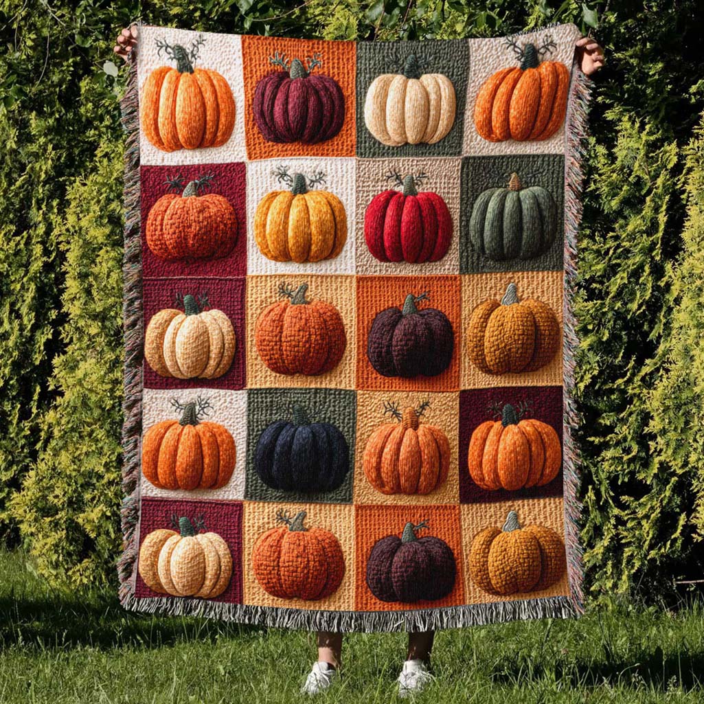 Fall Pumpkin Woven Tapestry Throw Blanket QFHM5210804