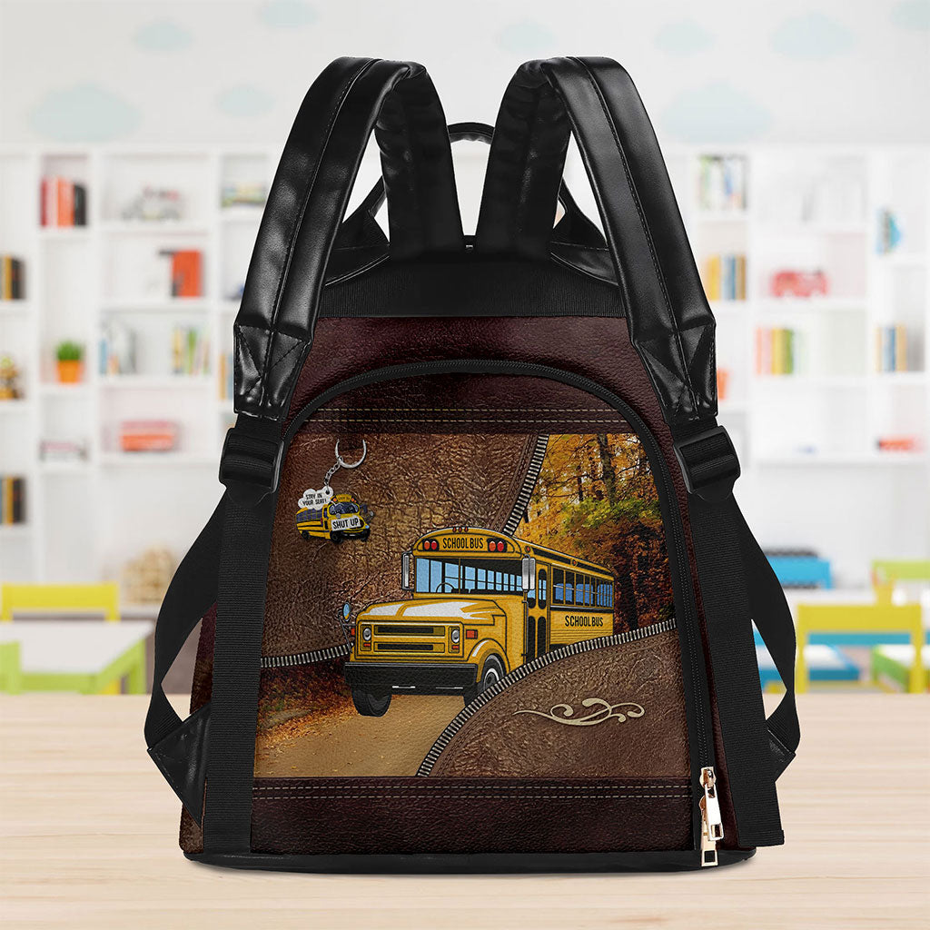 Personalized School Bus Driver Leather Backpack QFTO4050801