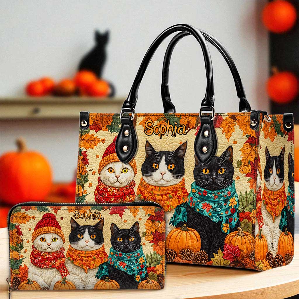 Quilt Fall Cat Leather Handbag NPND5250802