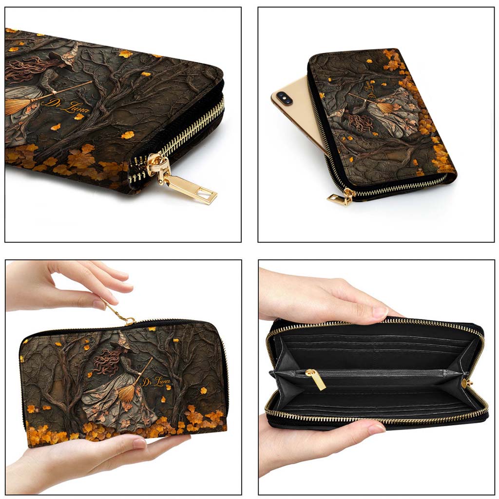 Personalized Halloween Witch Print 3D Leather Handbag, Fall Leather Handbag & Wallet QFTD4260801