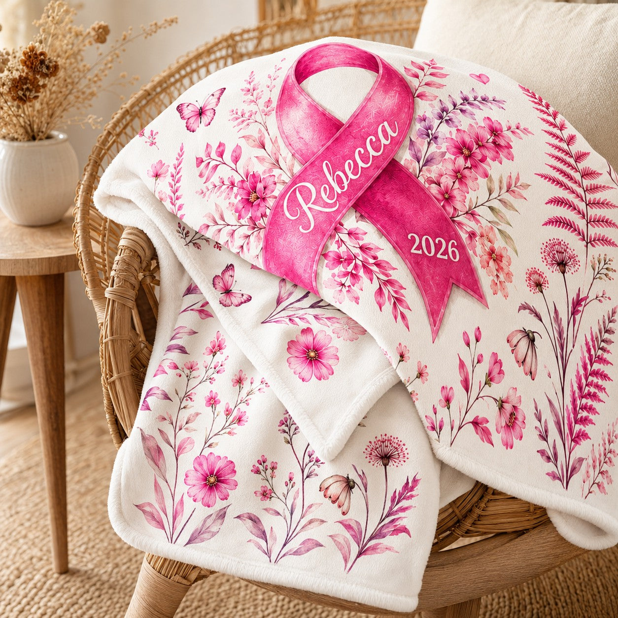 Personalized Breast Cancer Fleece Blanket QFTD6150802