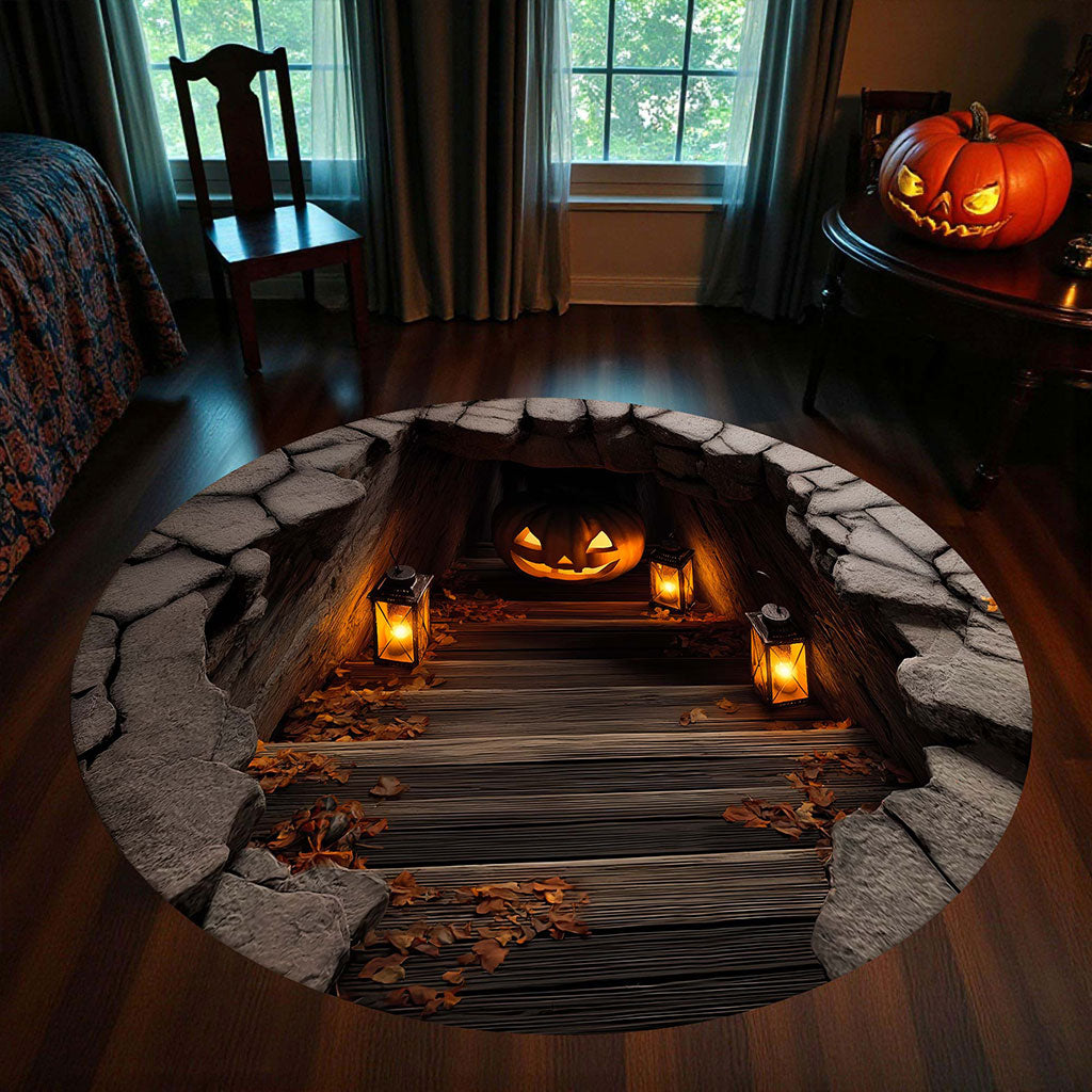 Pumpkin Halloween 3D Printed Rug, Halloween Round Mat UKHA5151001