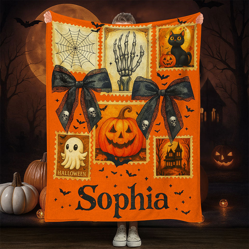 Personalized Spooky Season Blanket, Vintage Halloween Ghost Blanket QFTO5050701