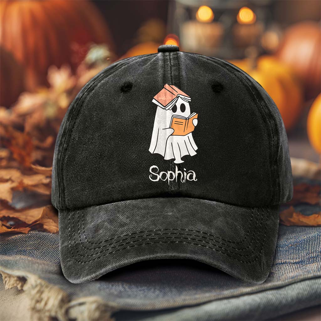 Personalized Ghost Reading Books Distressed Washed Cotton Printed Hat QFTD5020704