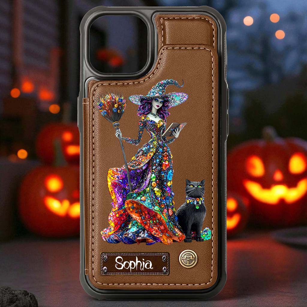Personalized Witchy & Black Cat Leather Flip Wallet Phone Case QFHM5200802