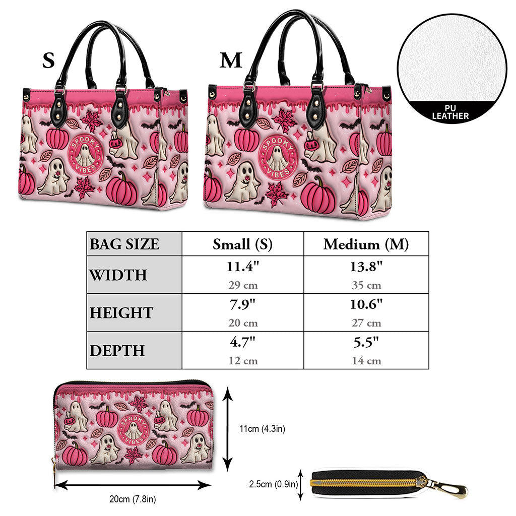 Spooky Vibe Print 3D Inflated Leather Handbag, Leather Wallet, Halloween Gift QFTO4240704