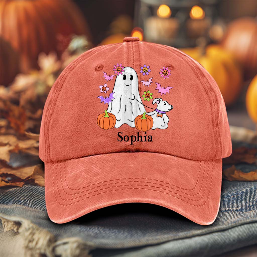 Personalized Ghost Walking Dog Distressed Washed Cotton Printed Hat QFTD5020703