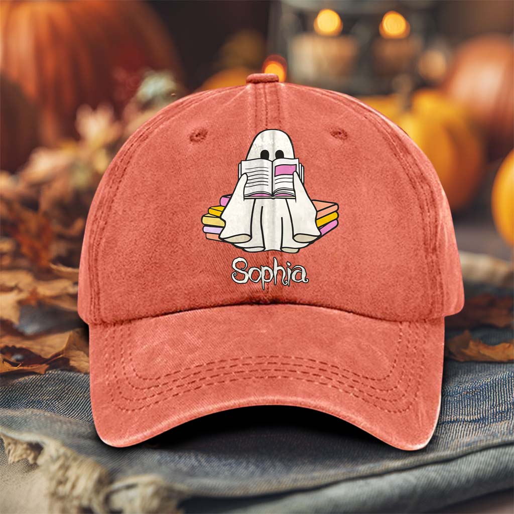 Personalized Ghost Reading Books Distressed Washed Cotton Printed Hat QFTD5020704