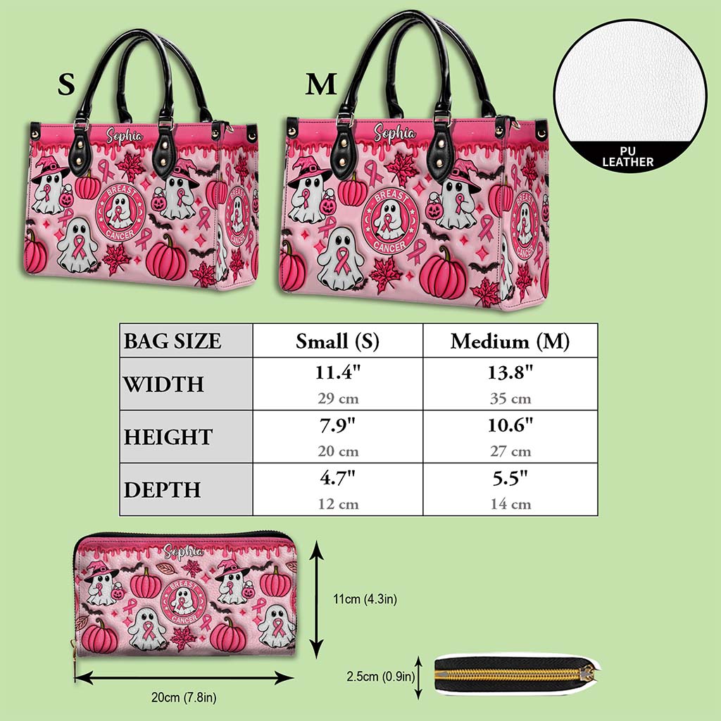 Personalized Spooky Vibe Breast Cancer Print 3D Inflated Leather PU Handbag, Halloween Gifts UKND5270802