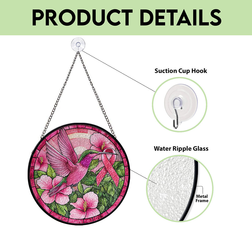 Hummingbird Ribbon Breast Cancer Awareness Faux Stained Glass Suncatcher QFPY4271205