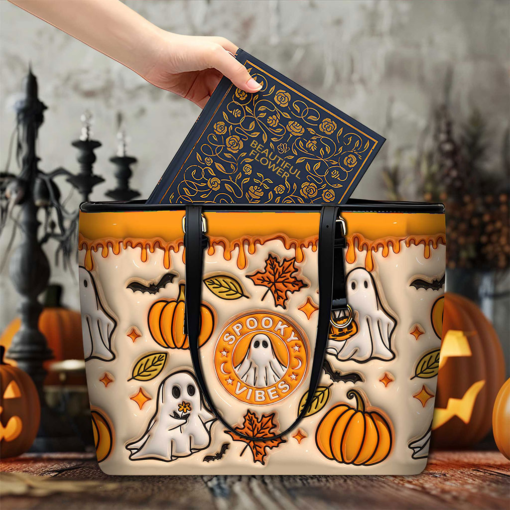 Spooky Vibe Print 3D Inflated Leather Tote Bag, Halloween Gift QFTO4310703