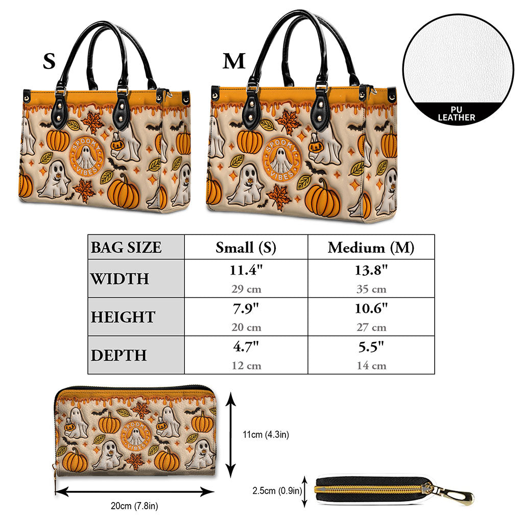 Spooky Vibe Print 3D Inflated Leather Handbag, Halloween Gift QFTO4240703