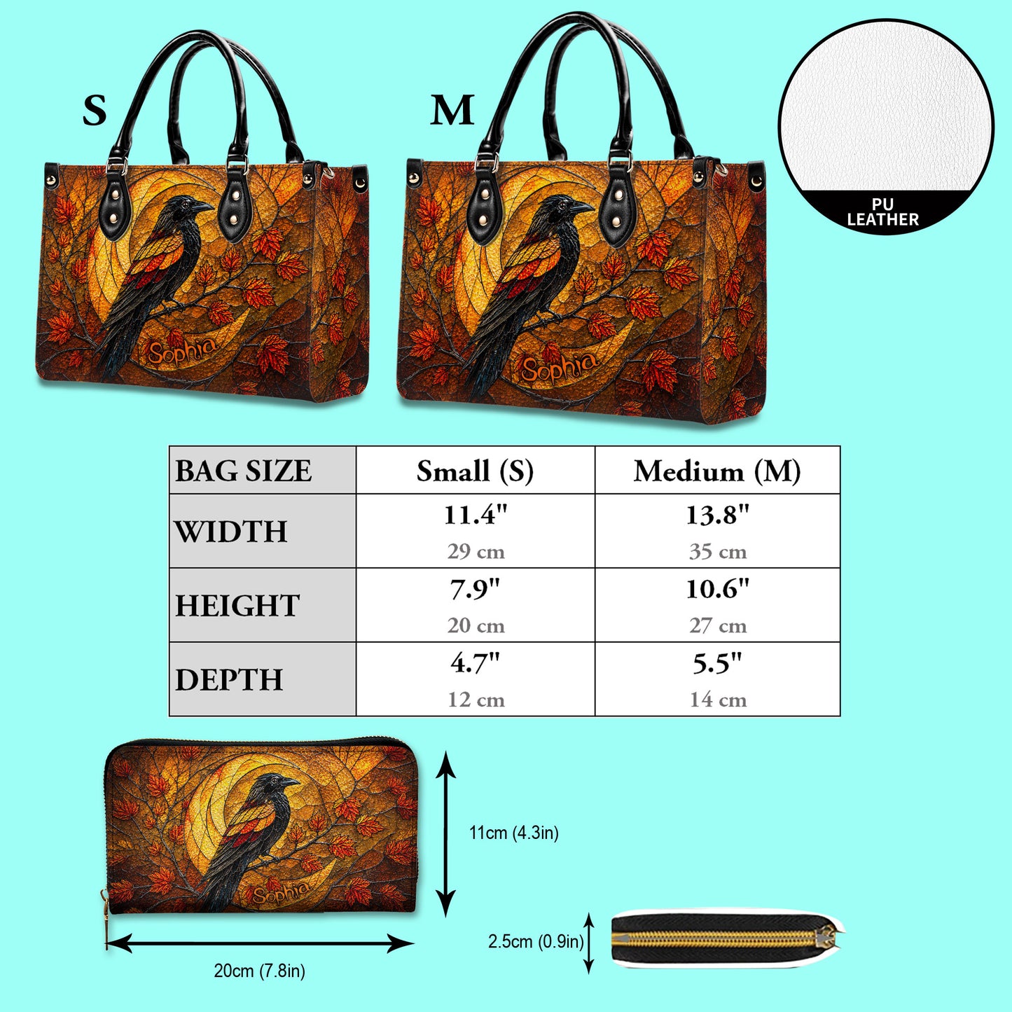 Personalized Raven Halloween 3D Printed Leather Handbag, Wallet UKND6170702