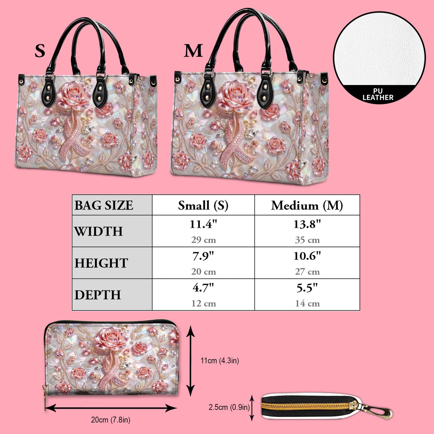 Personalized Breast Cancer Leather Handbag & Wallet NPTD6040802