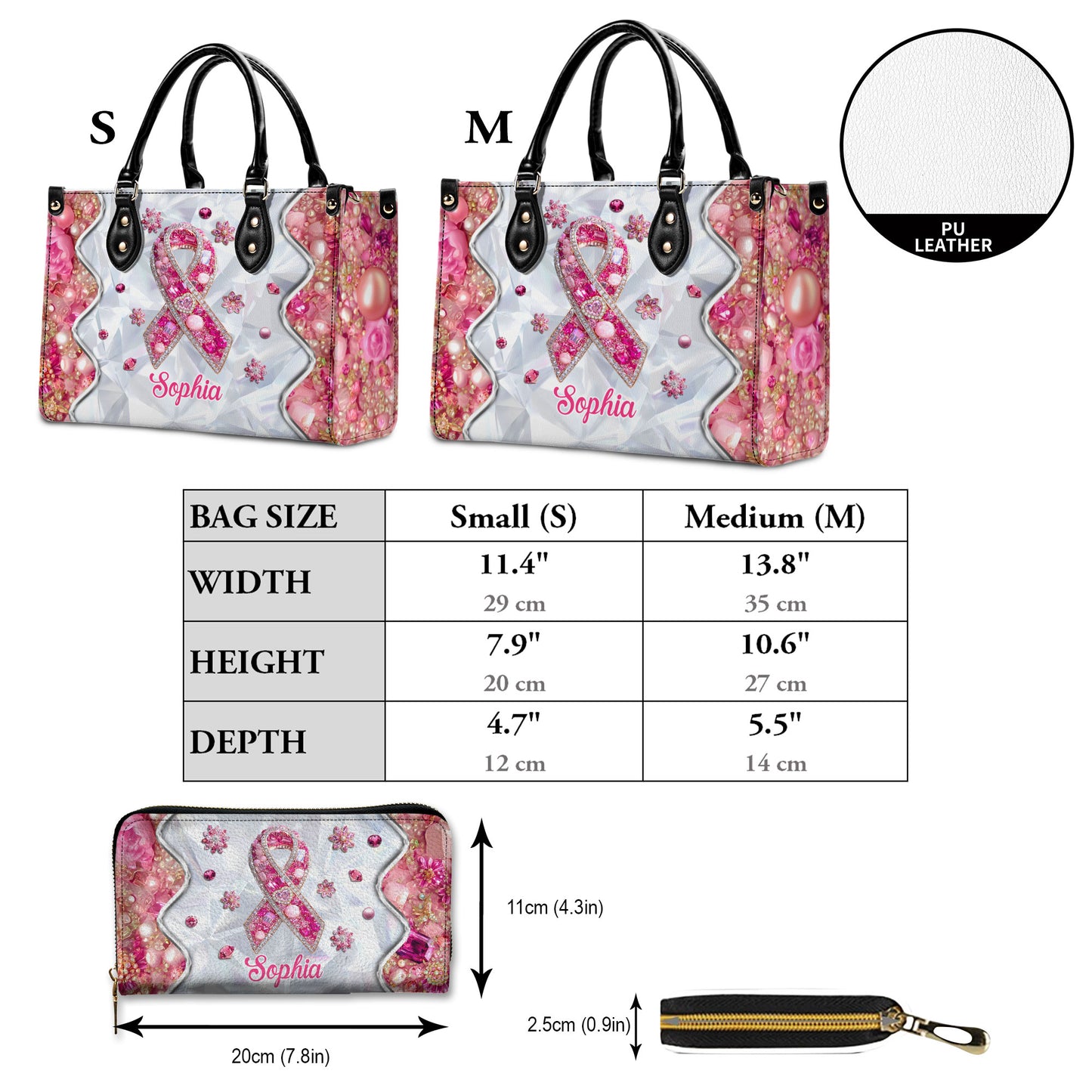 Personalized Breast Cancer Leather Handbag, Wallet QFTD5140802