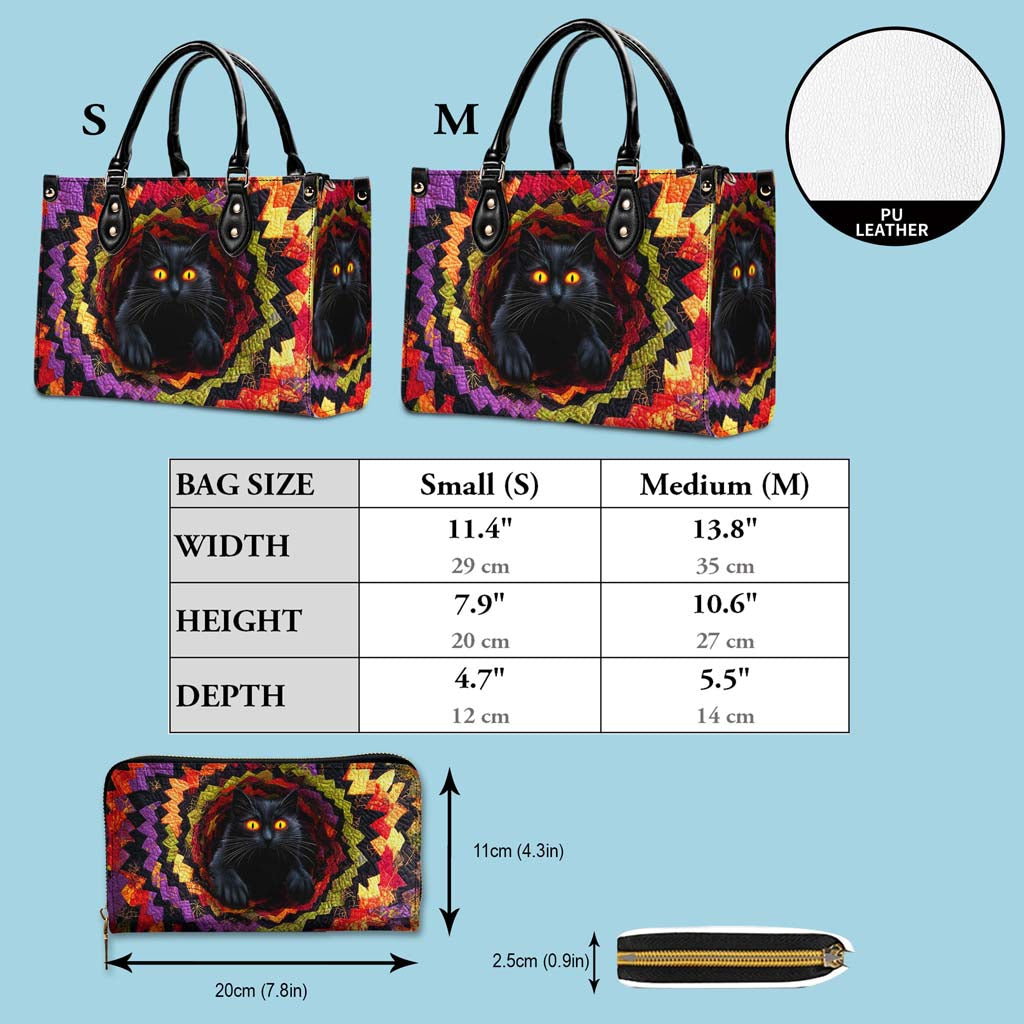 3D Effect Printed Black Cat Halloween Pu Leather Handbag QFHM5230906