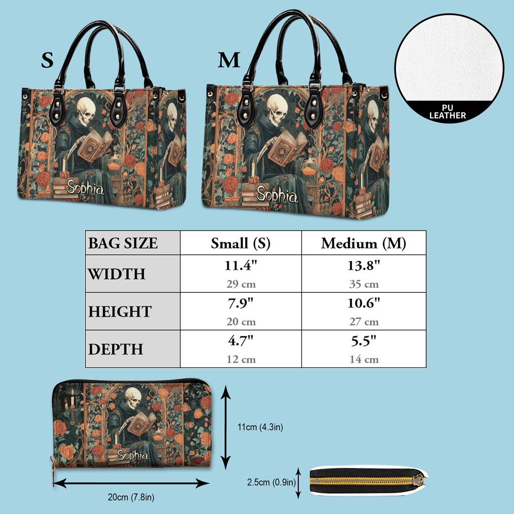 Personalized Gothic Skeleton Reading Book PU Leather Handbag QFHM5110901