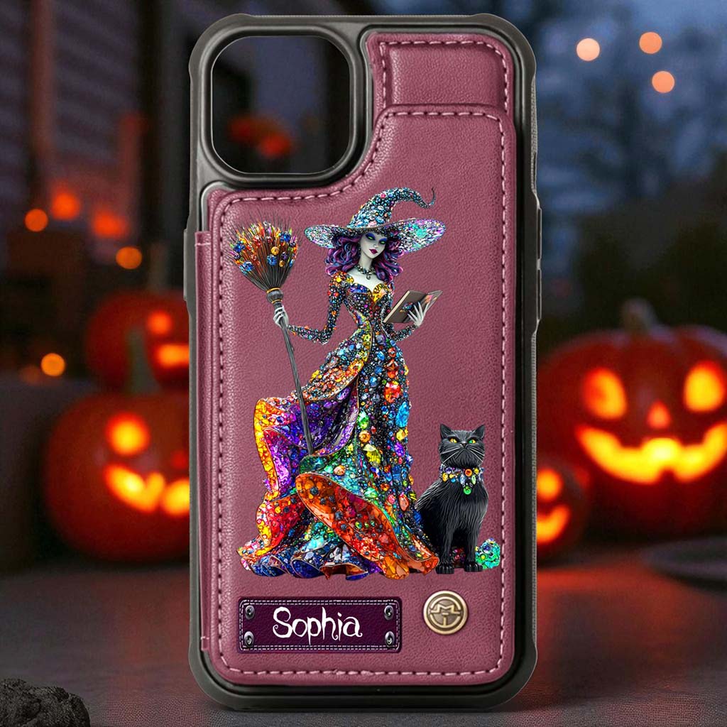 Personalized Witchy & Black Cat Leather Flip Wallet Phone Case QFHM5200802