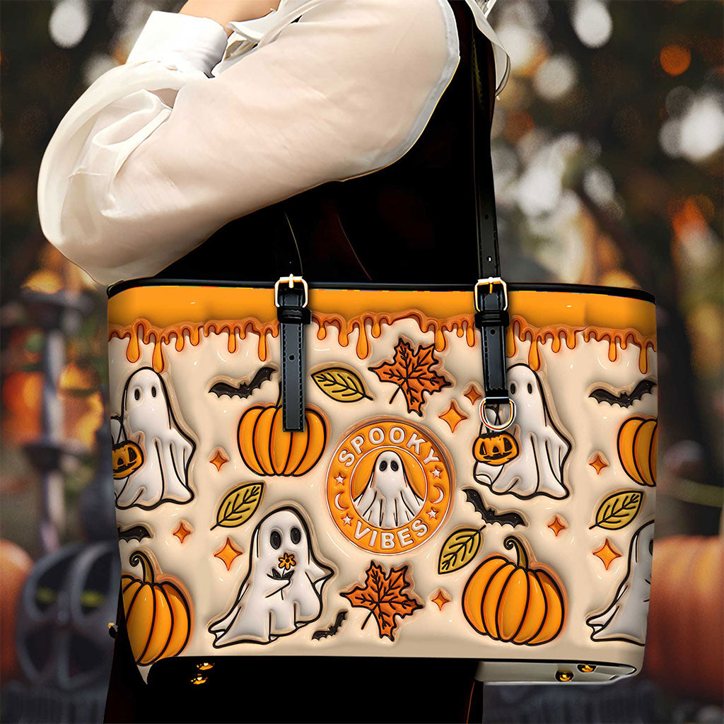 Spooky Vibe Print 3D Inflated Leather Tote Bag, Halloween Gift QFTO4310703
