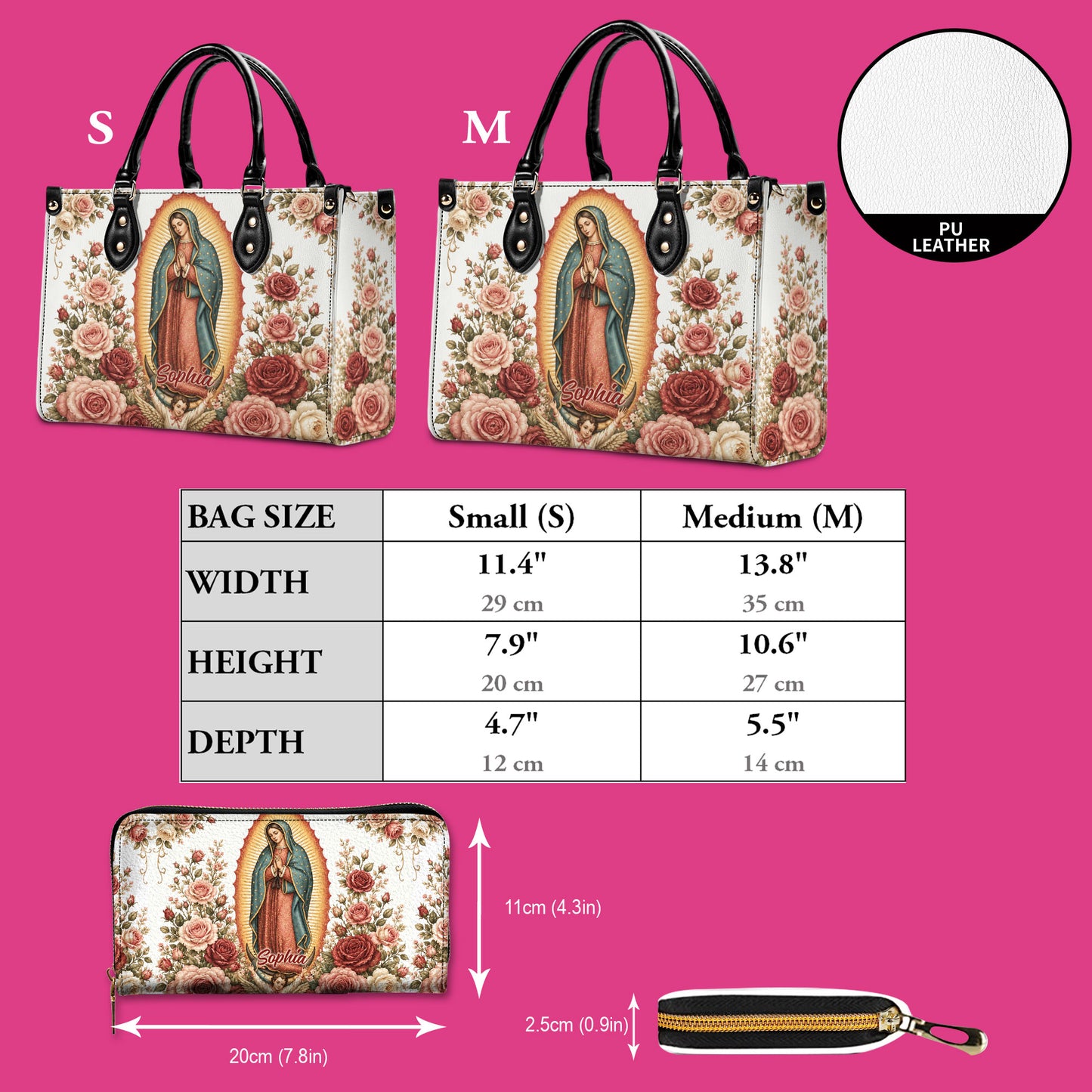 Custom Catholic Virgin Mary And Rose Handbag And Wallet, Our Lady of Guadalupe Gift PMTD6240605