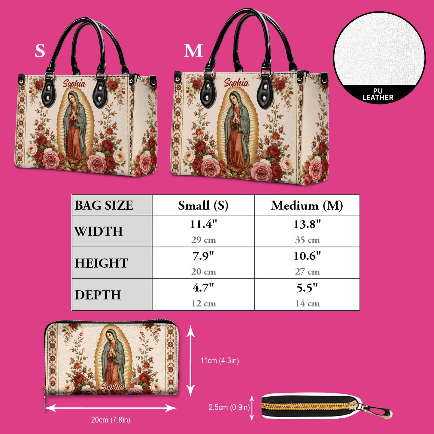 Custom Catholic Virgin Mary And Rose Handbag And Wallet, Our Lady of Guadalupe Gift PMTD6240604