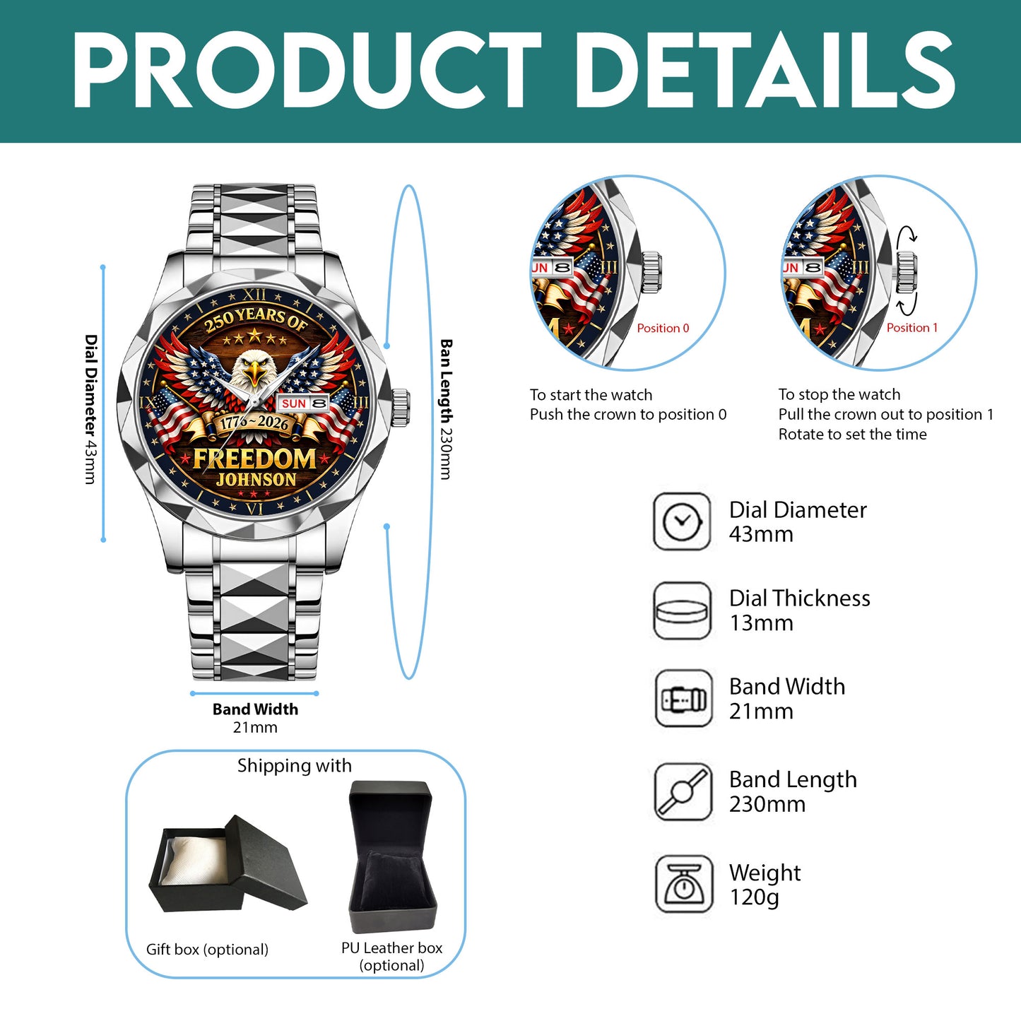 Personalized United State 250th Anniversary Alloy Luxury Quartz Watch UKND6140301