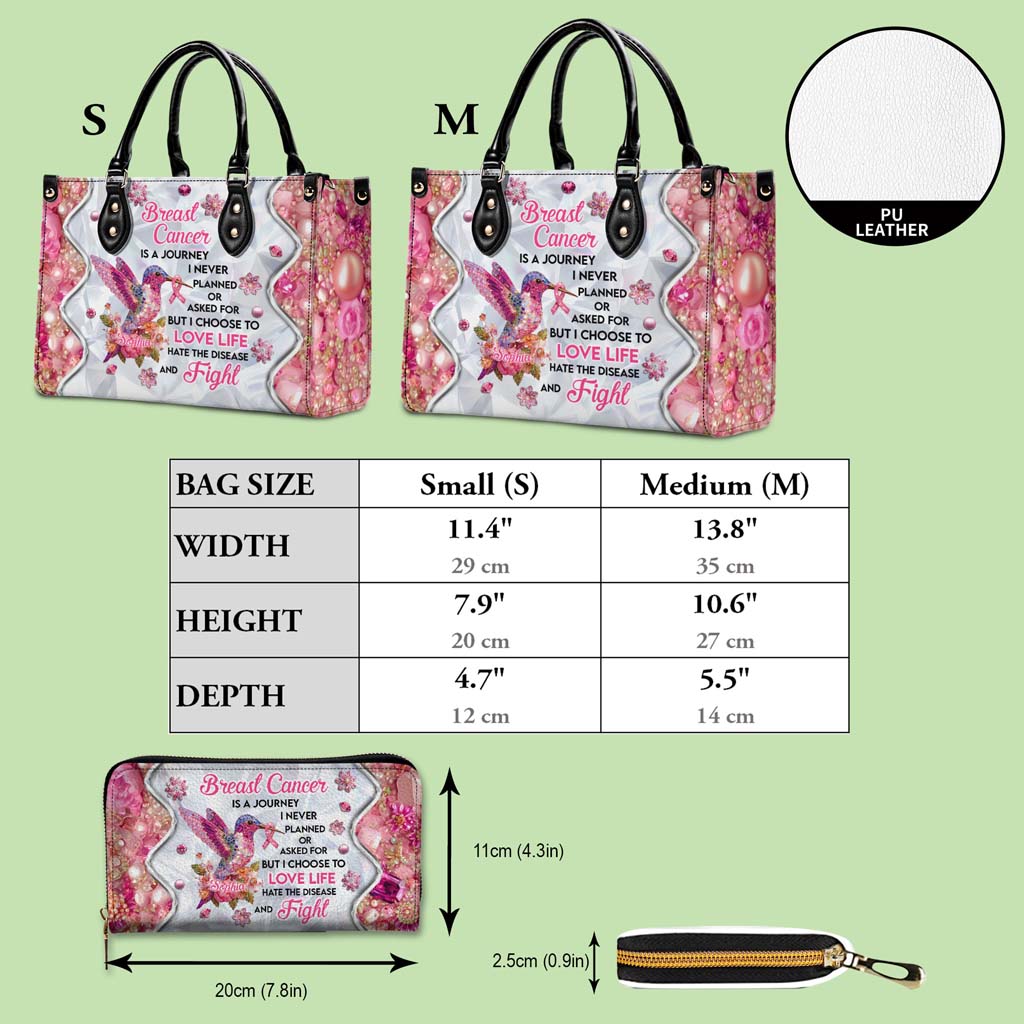 Personalized Hummingbird Breast Cancer Leather Handbag, Wallet QFTD5080901