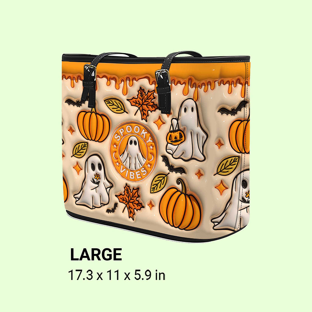 Spooky Vibe Print 3D Inflated Leather Tote Bag, Halloween Gift QFTO4310703