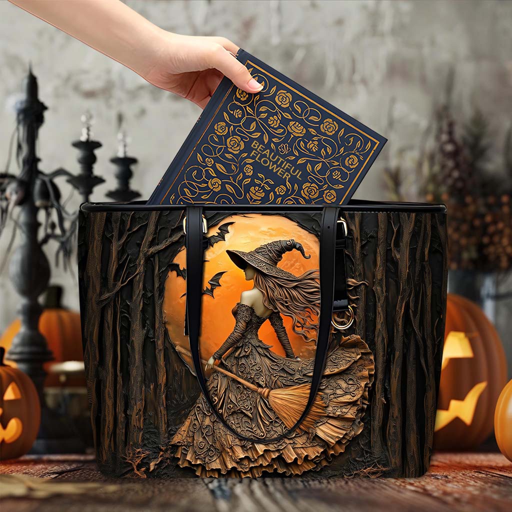 Halloween Witch Leather Tote Bag QFTD4060903