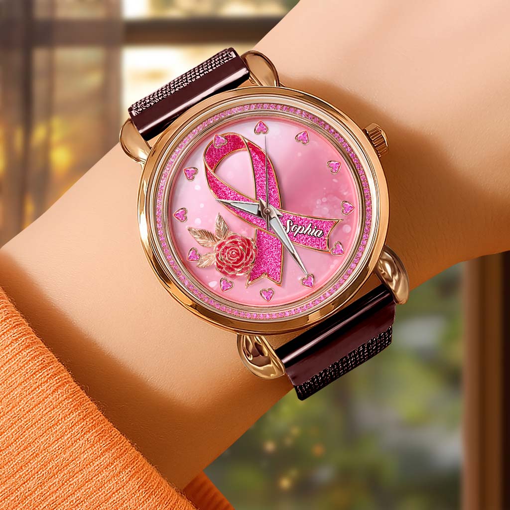 Personalized Breast Cancer Mesh Strap Quartz Watch QFHA5180901
