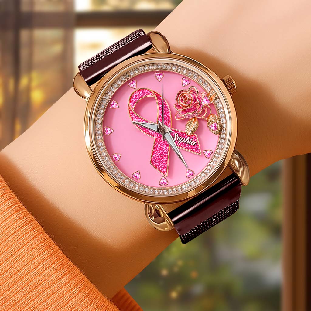 Personalized Breast Cancer Mesh Strap Quartz Watch QFHA5180901