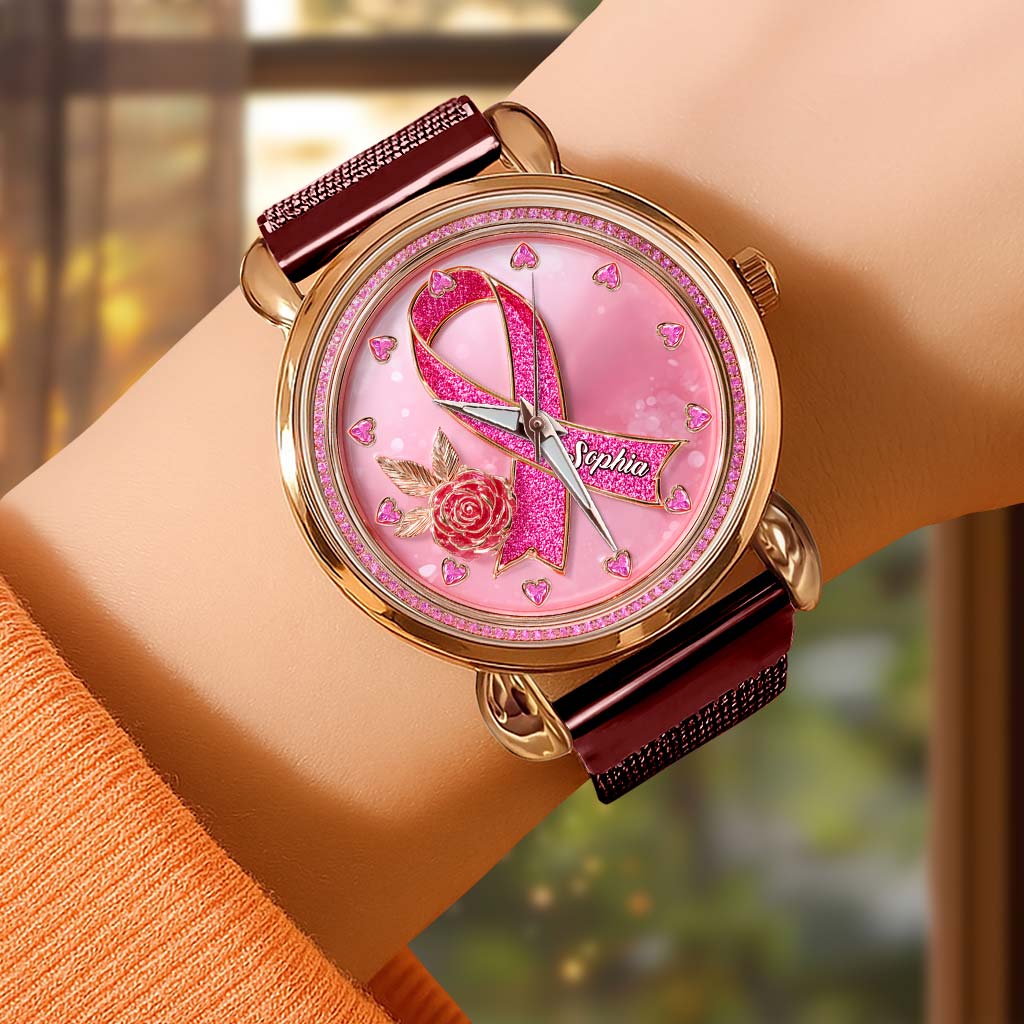 Personalized Breast Cancer Mesh Strap Quartz Watch QFHA5180901