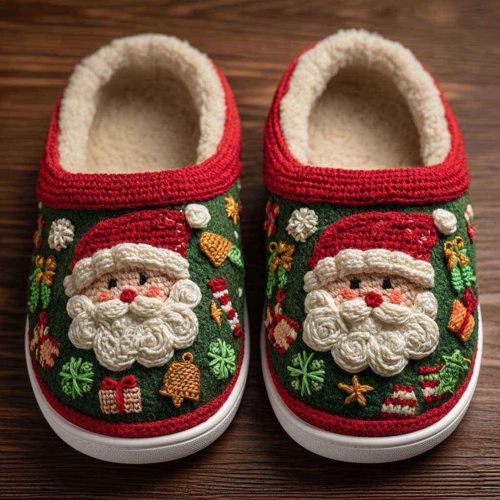 3D Printed Knit-Effect Santa Claus Christmas Cotton Slippers QFTD5141003