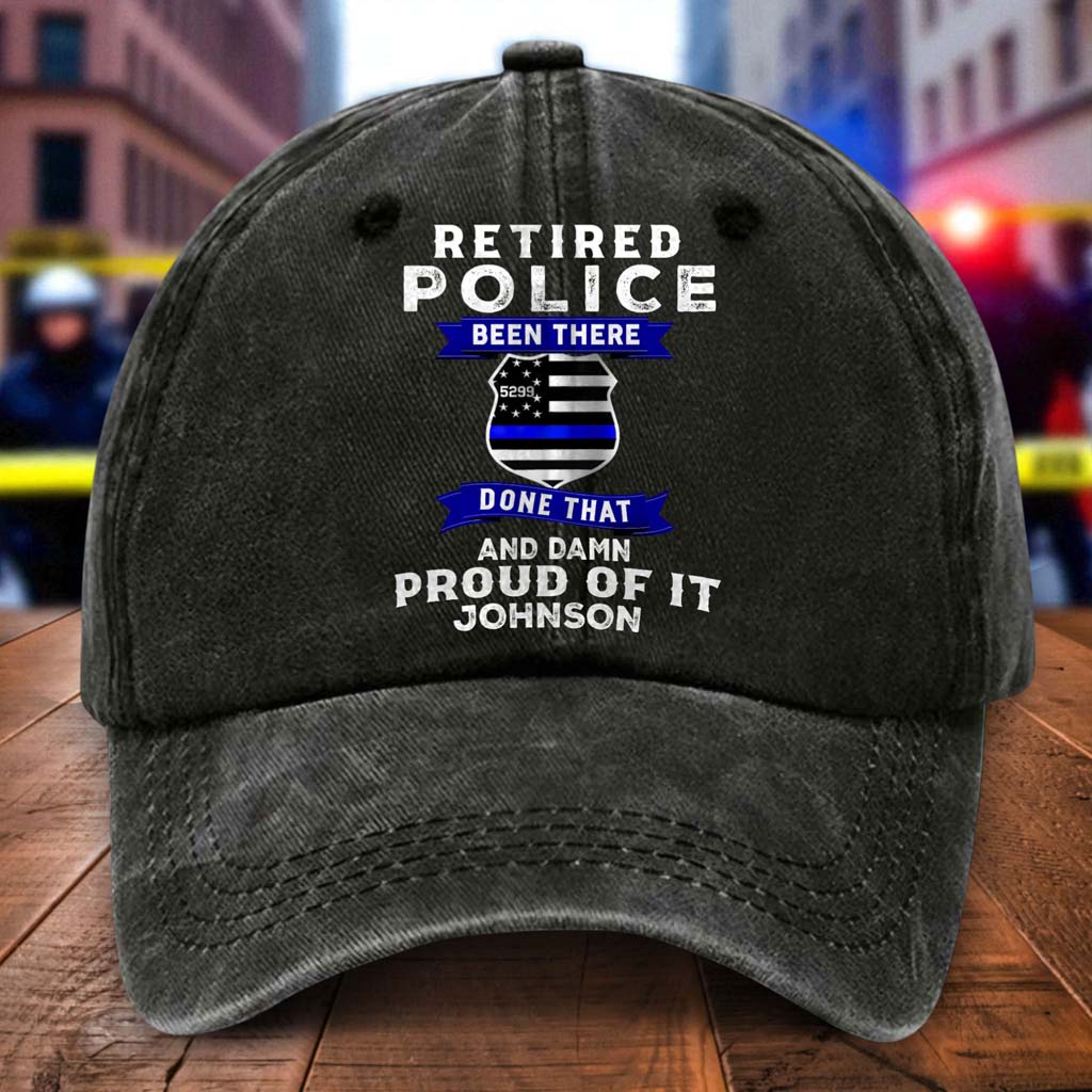 Personalized Retired Police Distressed Washed Cotton Printed Hat UKTD5070501