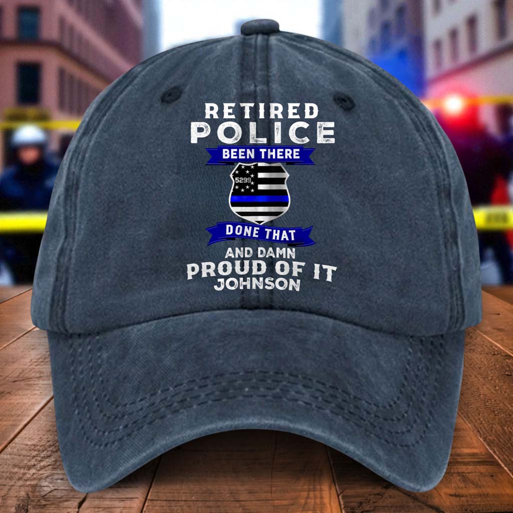 Personalized Retired Police Distressed Washed Cotton Printed Hat UKTD5070501