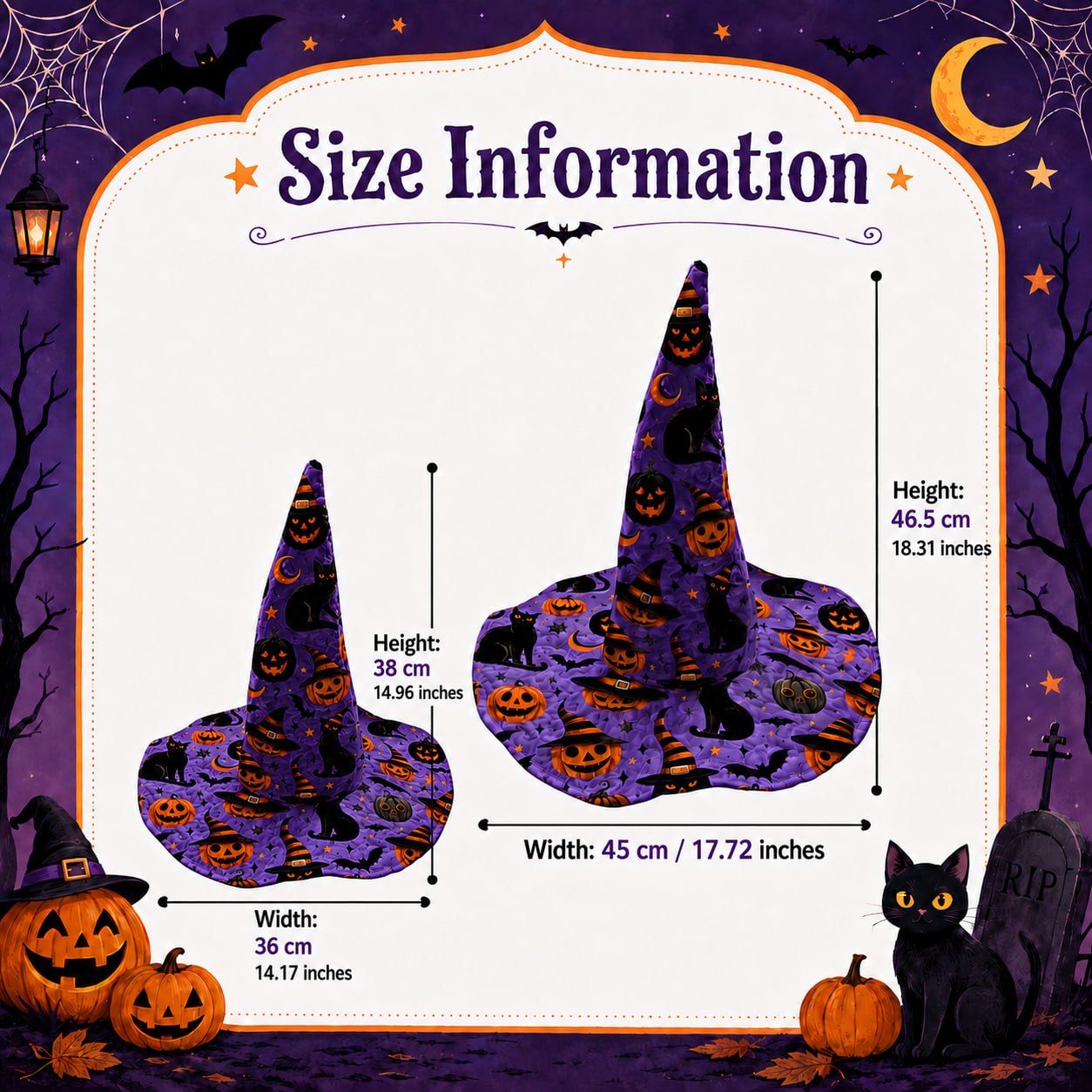 Personalized Luna Moth Quilted Witch Hat, Celestial Moon Phase Halloween Decor UKND6070811