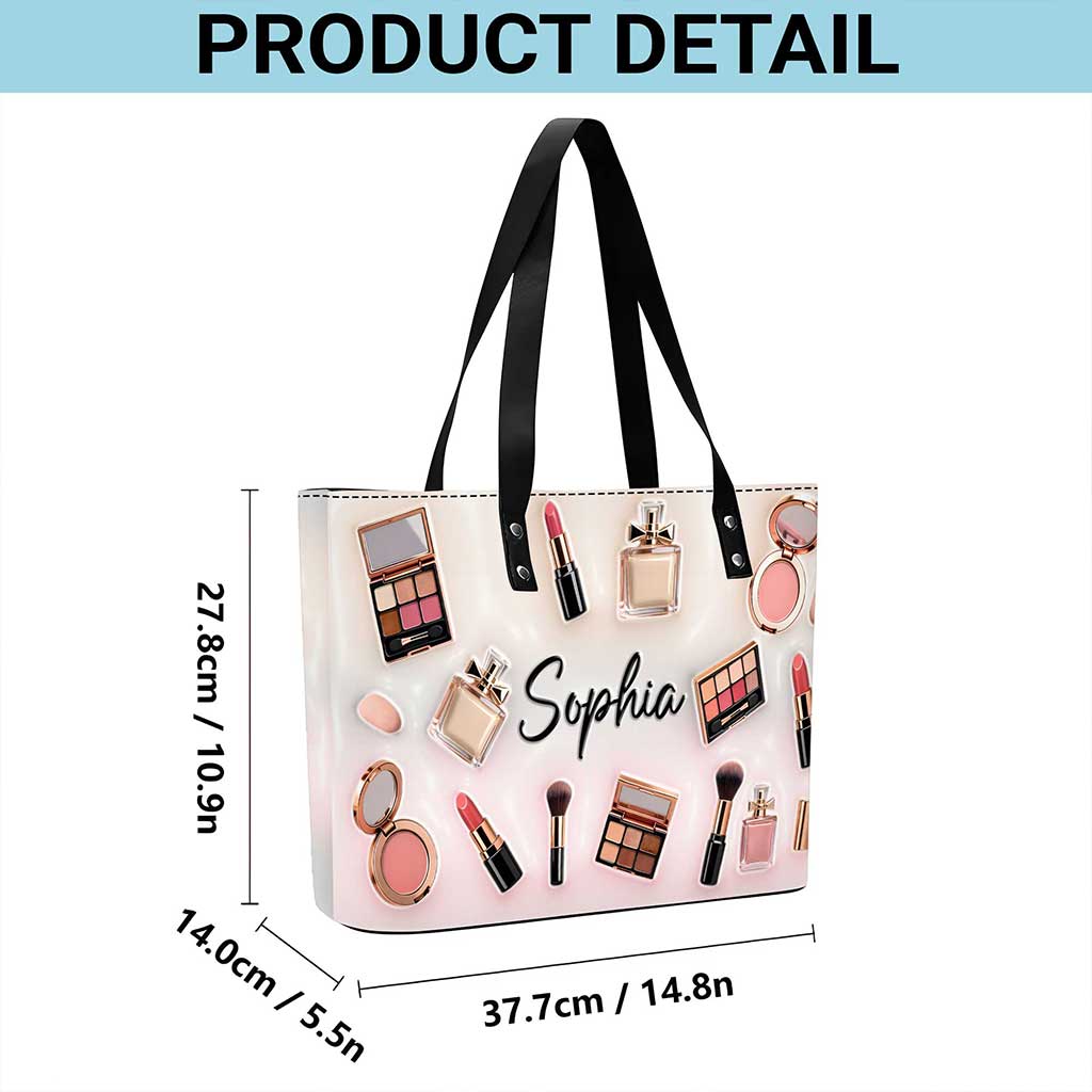 Custom Makeup Leather tote bag with back zipper THUU6270101