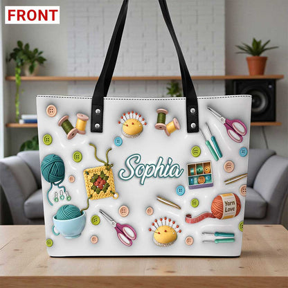 Custom Crochet Leather tote bag with back zipper THUU6270102