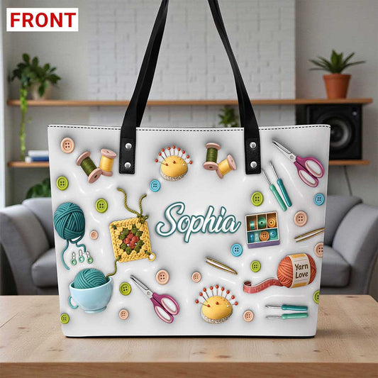 Custom Crochet Leather tote bag with back zipper THUU6270102