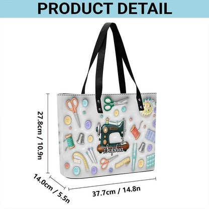 Custom Sewing Leather tote bag with back zipper THUU6270103