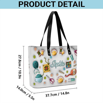 Custom Crochet Leather tote bag with back zipper THUU6270102