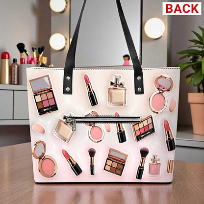 Custom Makeup Leather tote bag with back zipper THUU6270101