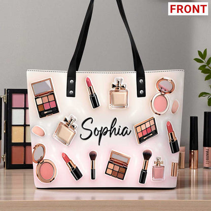 Custom Makeup Leather tote bag with back zipper THUU6270101