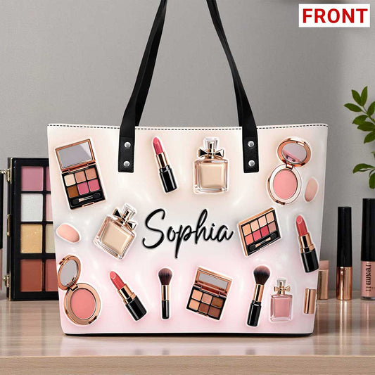 Custom Makeup Leather tote bag with back zipper THUU6270101