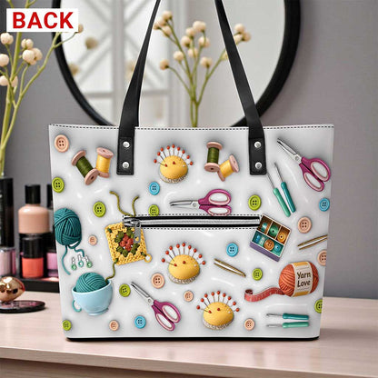 Custom Crochet Leather tote bag with back zipper THUU6270102